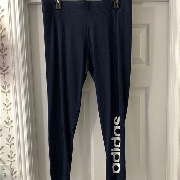 Adidas Blue Leggings Athletic Stretchy Fit - Picture 1 of 6
